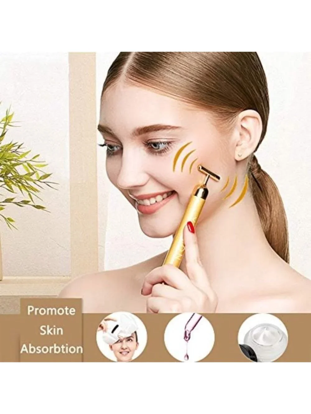 2-in-1 Golden Facial Massager & 3D Roller - Electric Skin Care Tool for Face